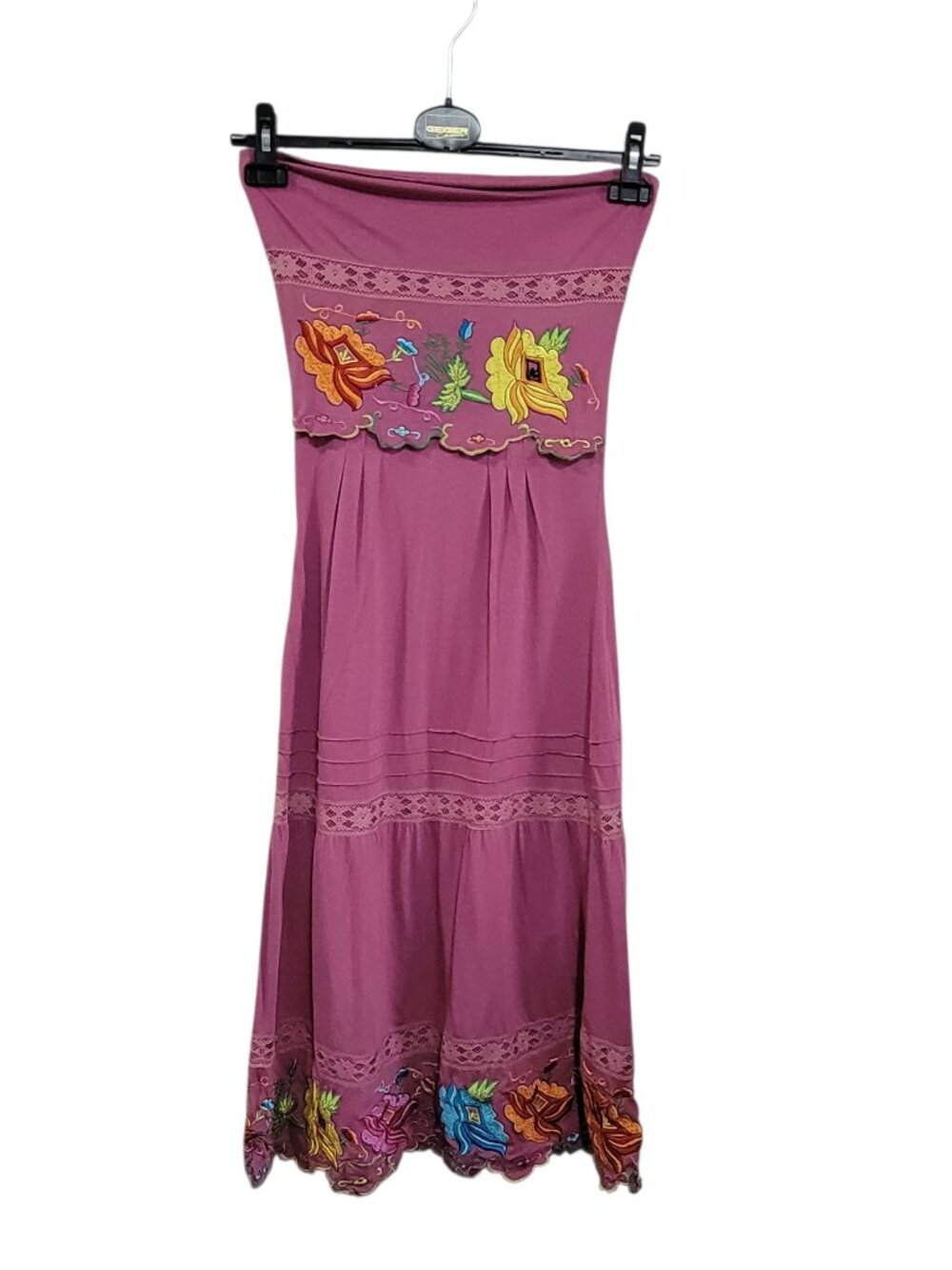 Sweetee Strapless Dress Womens Small Pink Floral Embroidery Tiered Lace
